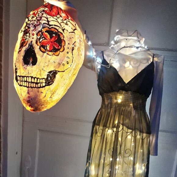 Paper Mache Head Halloween Decoration Artist Painted Handmade Large Day of Dead - Picture 1 of 4